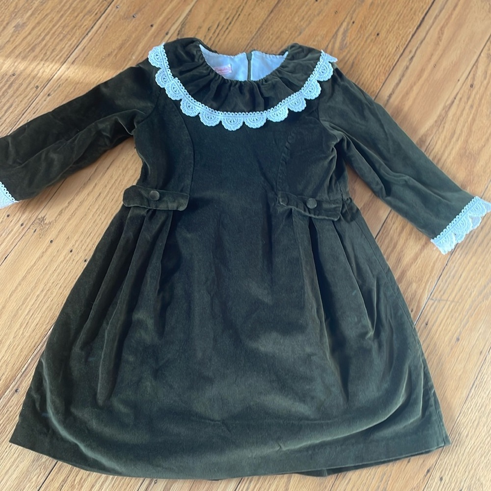 La Coqueta Maranta Green Velvet Dress 6Y